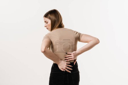 Photo for Scoliosis is sideways curvature of the spine. Rachiocampsis bachache of girl. Rheumatism and arthritis diseases - Royalty Free Image