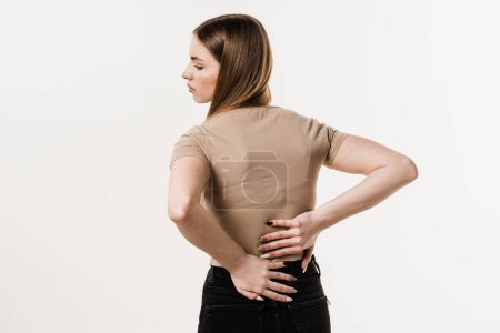 Foto de Scoliosis is sideways curvature of the spine. Rachiocampsis bachache of girl. Rheumatism and arthritis diseases - Imagen libre de derechos