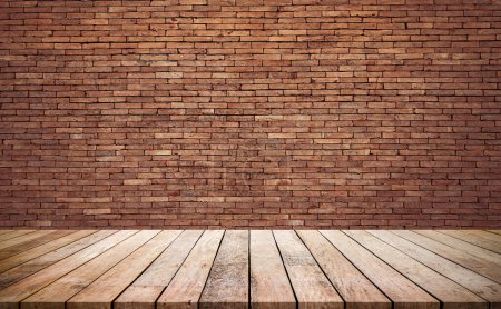 Photo for Wood floor and brick wall background - Royalty Free Image