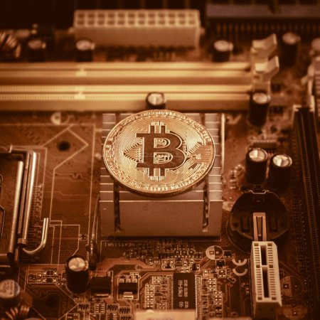 Photo for Bitcoin mining and electronic circuit board - Royalty Free Image