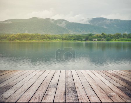 Photo for Wood table and blur background - Royalty Free Image