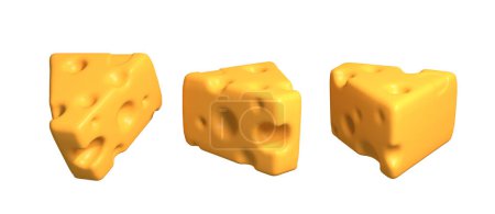 Pièces de fromage dessin animé icône 3d. Coffret fromage isolé Illustration 3D