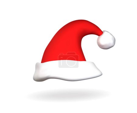 Téléchargez les illustrations : Chapeau de Noël Père Noël isolé illustration vectorielle. Nouvel An chapeau rouge icône 3d - en licence libre de droit
