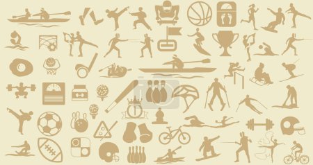 Téléchargez les illustrations : Fond avec des icônes sportives. icône de sport fond - en licence libre de droit
