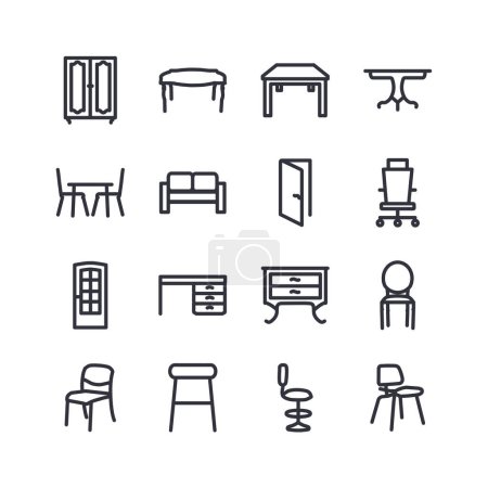 furniture line icon set