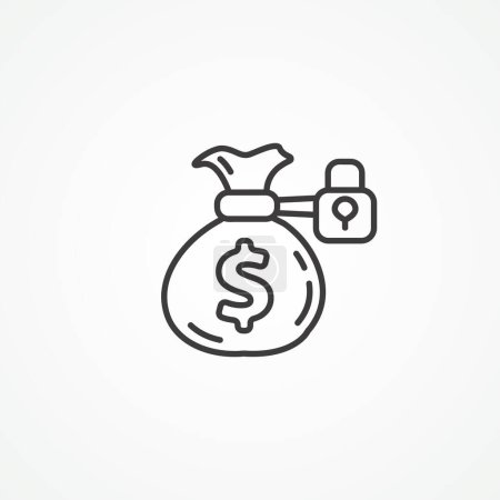 Illustration for Cost saving solid icon. locked money bag icon - Royalty Free Image
