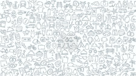 Illustration for Travelling doodle line icon background. Travel Doodle Icons. - Royalty Free Image