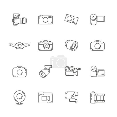 Ilustración de Conjunto de iconos de línea de cámara. foto línea de vídeo icono conjunto. - Imagen libre de derechos