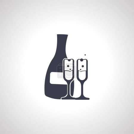 Illustration for Champagne bottle with champagne flute icon. champagne bottle icon. - Royalty Free Image