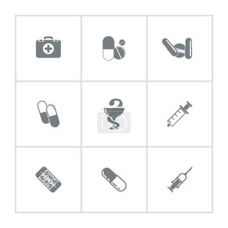 Ilustración de Preparaciones médicas y suplementos dietéticos comprimidos y cápsulas icono conjunto - Imagen libre de derechos