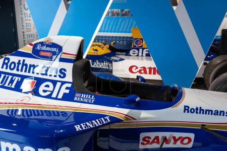 Photo for Sparkford.Somerset.United Kingdom.March 26th 2023.A Williams FW17 formula one car driven by Damon Hill in 1995 is on show at the Haynes Motor Museum in Somerset - Royalty Free Image