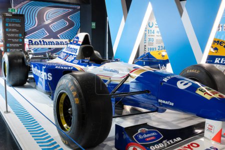 Photo for Sparkford.Somerset.United Kingdom.March 26th 2023.A Williams FW17 formula one car driven by Damon Hill in 1995 is on show at the Haynes Motor Museum in Somerset - Royalty Free Image