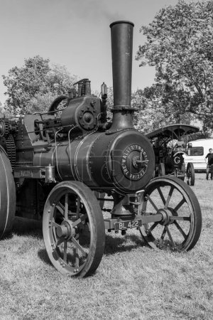 Foto de Drayton.Somerset.Reino Unido.19 de agosto de 2023.Un motor de tracción Wallis y Steevens restaurado de 1907 llamado Bailius está en exhibición en un evento de agricultura de ayer. - Imagen libre de derechos