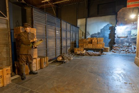 Photo for Bovington.Dorset.United Kingdom.August 8th 2023.Photo of a corridoor in the Tank Museum depicting a street scene from world war one - Royalty Free Image