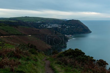 View from Countisbury Hill of Lynton and Lynmouth in Devon at night