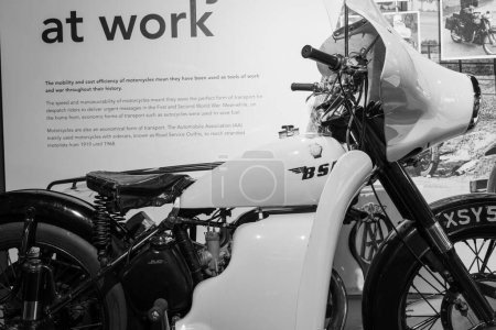 Photo for Sparkford.Somerset.United Kingdom.January 7th 2024.A BSA M21 AA motorcycle combination from 1960 is on show at the Haynes Motor Museum in Somerset - Royalty Free Image