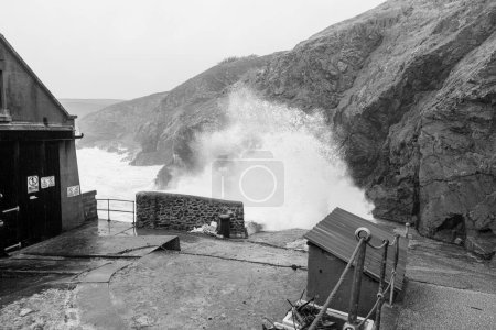 Photo for Rough seas at the Lizard Point in Cornwall during storm Kathleen on April 6th 2024 - Royalty Free Image
