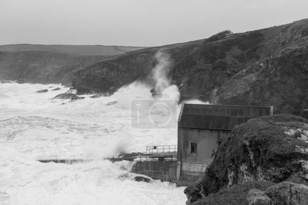 Rough seas at the Lizard Point in Cornwall during storm Kathleen on April 6th 2024