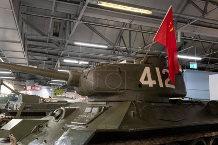 Photo for Bovington.Dorset.United Kingdom.February 25th 2024.A T-34/85 tank from the Korean war is on show at the Tank Museum in Dorset - Royalty Free Image