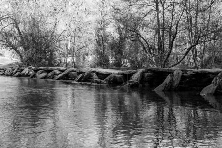 Photograph of the clapper  bridge at Tarr steps in Exmoor national Park