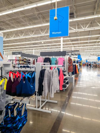 Photo for New Hartford, New York - Aug 22, 2023: Close-up View of Women's Clothes Department Walmart Super Center. - Royalty Free Image