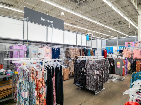 Photo for New Hartford, New York - Aug 22, 2023: Close-up View of Intimates Section of the Women's Clothes Department Walmart Super Center. - Royalty Free Image