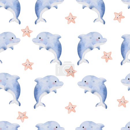 Téléchargez les photos : Mignon dauphin sans couture modèle sur fond blanc illustration - en image libre de droit
