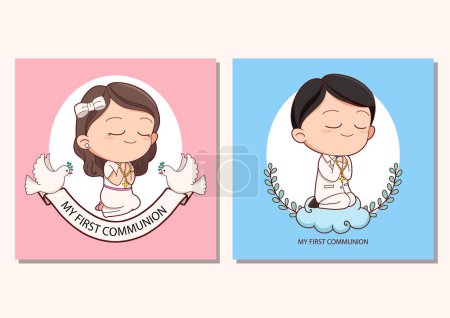 Photo for First communion card template for girl and boy vector illustration design. holy communion - Royalty Free Image