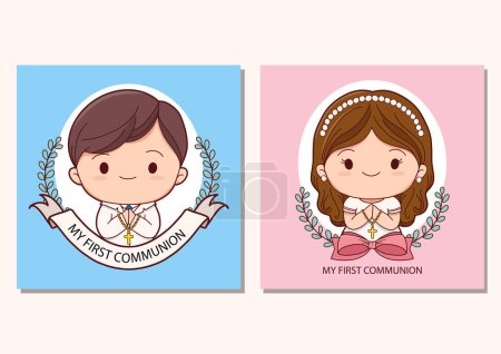 Photo for First communion card template for girl and boy vector illustration design. holy communion - Royalty Free Image