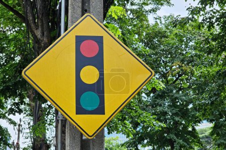 Photo for Close up Traffic Lights Ahead Sign. - Royalty Free Image