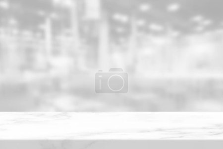 Téléchargez les photos : Table en marbre blanc avec fond de salle de restaurant coréen flou, adaptée à l'affichage des produits et au concept d'entreprise. - en image libre de droit