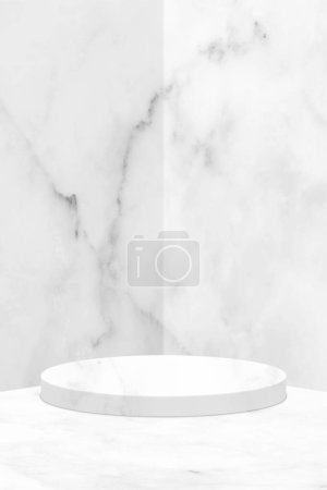Téléchargez les photos : Podium minimal de cylindre de marbre au sol avec fond mural, adapté à la présentation du produit, à la maquette et au fond sur téléphone portable. - en image libre de droit