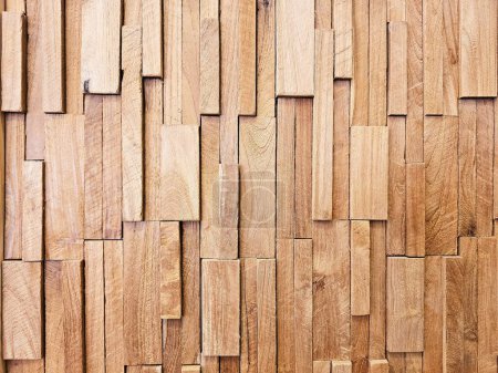 Photo for Teak Wooden Block Wall Background. - Royalty Free Image