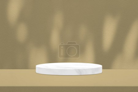 Foto de Mínimo podio de mármol blanco con textura de pared beige para fondo, adecuado para fondo de presentación de producto, pantalla y simulacro. - Imagen libre de derechos