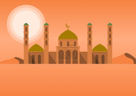 Téléchargez les illustrations : Mosquée dans le désert avec coucher de soleil. - en licence libre de droit