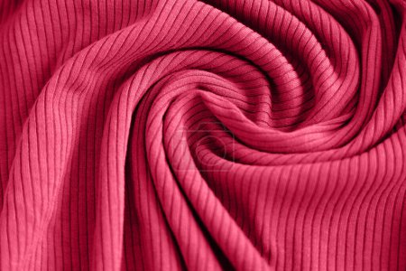 Photo for Viva magenta color of the year 2023, ribbed texture of cloth. Fabric pattern - Royalty Free Image