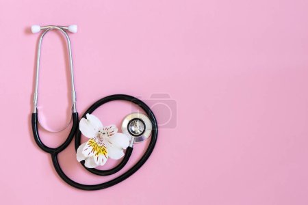 Photo for International nurses week. Congratulation for nurse day, space for text. Medical equipment stethoscope. - Royalty Free Image