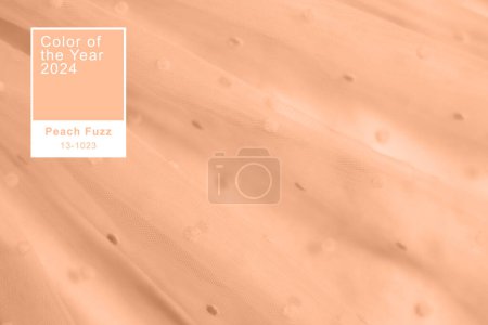 Photo for Peach fuzz, color of the year 2024, tulle fabric texture background, textile pattern, copy space. - Royalty Free Image