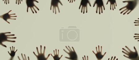 Téléchargez les photos : Bannière effrayante horizontale avec empreintes de mains de zombies horribles, morts-vivants effrayants, zombies, concept de paranormal, cauchemars - en image libre de droit