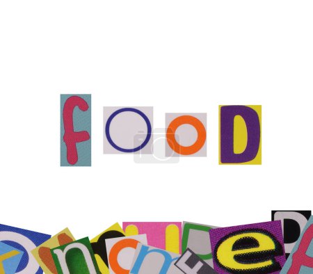 Téléchargez les photos : Mot nourriture de coupe magazine lettres colorées - en image libre de droit