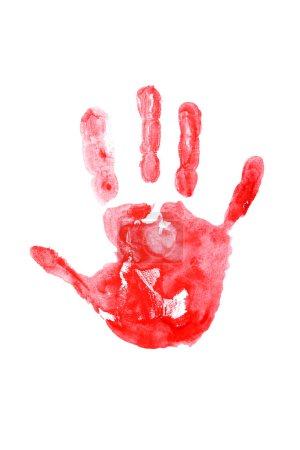 Red paint handprint isolated on white