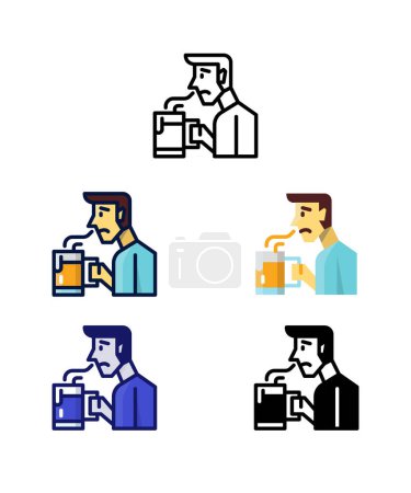 Illustration for Man unhappy with smell off flavours in beer. Home brewer Equipment and raw material icons. vector - Royalty Free Image