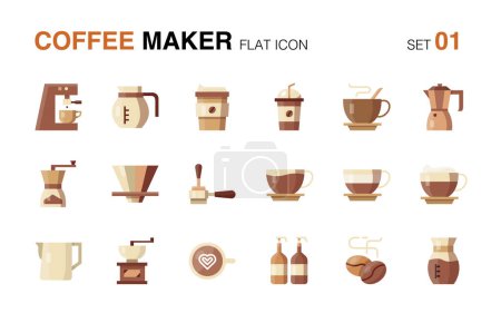 Coffee maker. Flat icon set 1