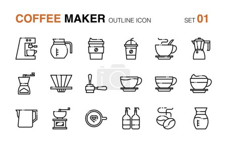 Coffee maker. Outline icon set 1