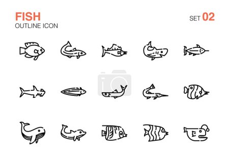 Ilustración de Conjunto de iconos de pescado. Conjunto de iconos del bosquejo02 - Imagen libre de derechos