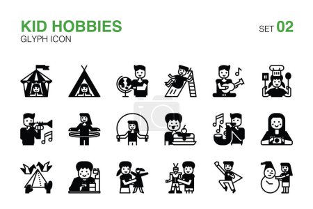 Playful Kid Hobbies and Activities Glyph, Solid Icons Set 02