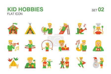 Playful Kid Hobbies and Activities Flat Icons Set 02