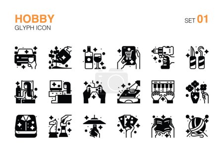 Vielfältige Hobbys und Freizeitaktivitäten Glyphen, Solid Icons Set 01