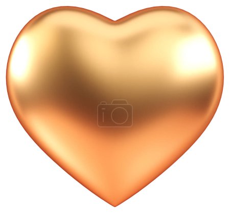 Foto de Golden heart isolated on a white background. Cut out object in 3D illustration with Valentines and love concept - Imagen libre de derechos