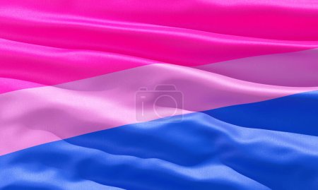 Drapeau bisexuel en gros plan pour le mois de la fierté LGBTQIA +, la liberté sexuelle, la célébration de la diversité amoureuse et la lutte pour les droits humains en illustration 3D